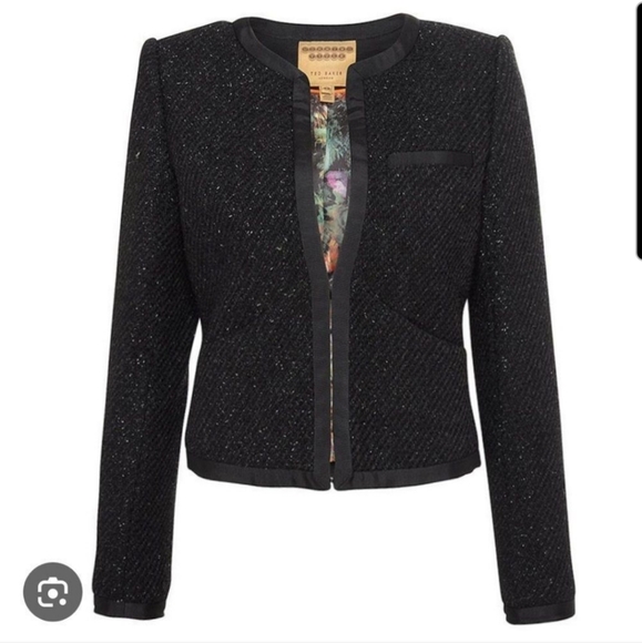 Ted Baker Wool Floral Satin Embellished Sparkle Blazer Jacket Size 12 - Picture 1 of 9